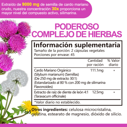Gwynne Cardo Mariano Orgánico Cápsulas,silymarin Milk Thistle 30:1 Extracto,apoyo A La Desintoxicación Y Reparación Del Hígado,apoyo A Los Antioxidantes,muscular Y Óseo,90 Cápsulas