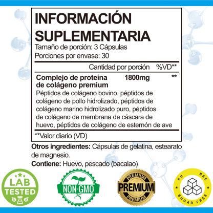 Gwynne Péptidos De Colágeno Múltiples 1800 Mg Complejo 90 Cápsulas-tipo I,ii,iii,v,x Complejo De Colágeno Premium Para Una Mejor Piel Y Cabello,articulación Fuerte,proteína Hidrolizada