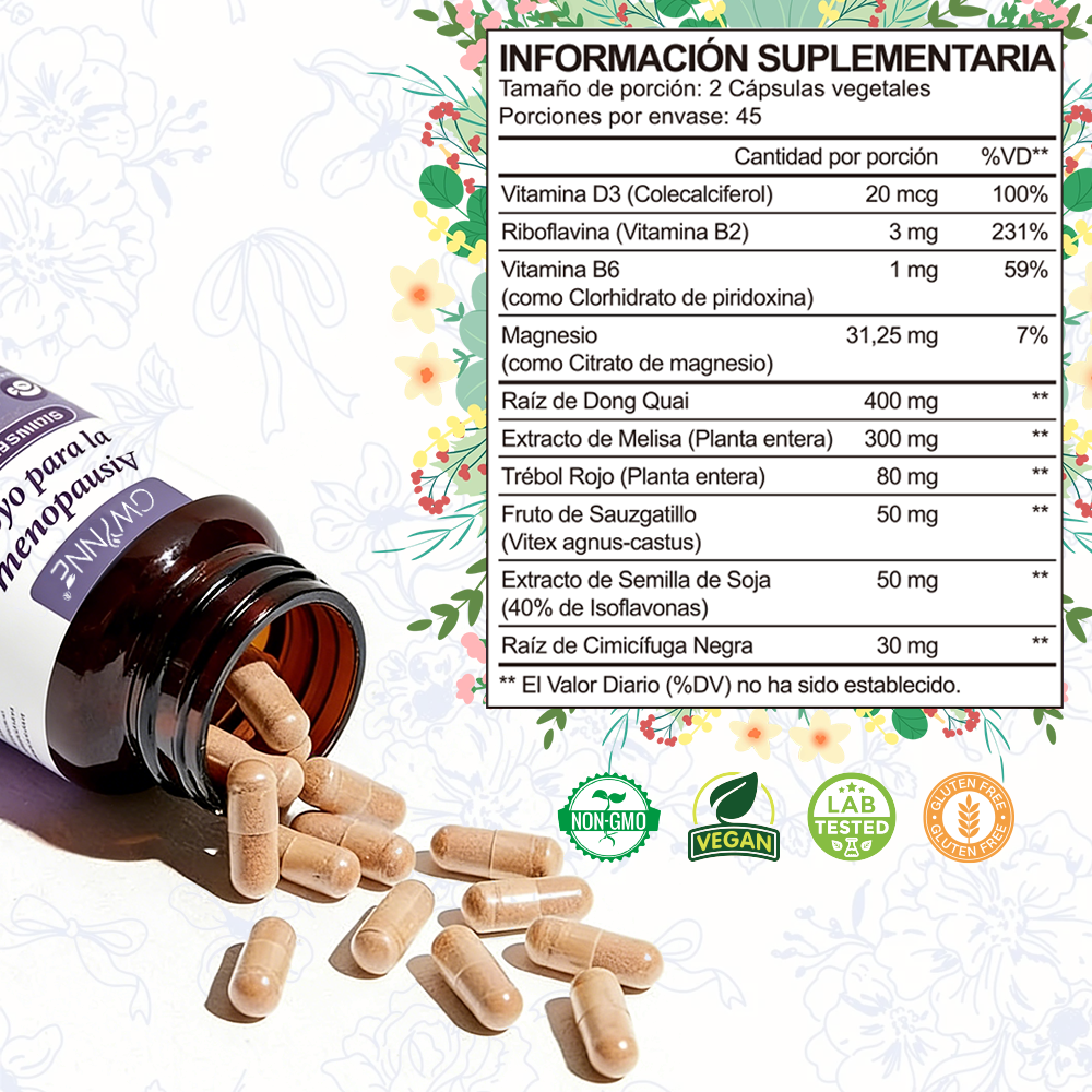 Gwynne Suplemento De Menopausia Para Mujeres,cápsulas De Equilibrio De Hormona Femenina Para Sudores Nocturnos Salpicaduras Calientes Y Oscilaciones De Estado De Ánimo Con Dong Quai,magnesio,90 Cáps