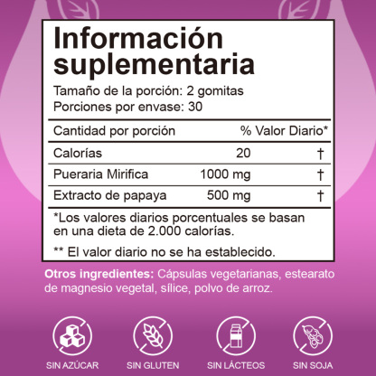Gwynne Puro Natural Aumento De Mamas Lifting De Glúteos,con Pueraria Mirifica 1000mg Y Extracto De Papaya 500mg,apoyo Al Crecimiento Mamario,piel Sana,estrógeno,60 Gominolas