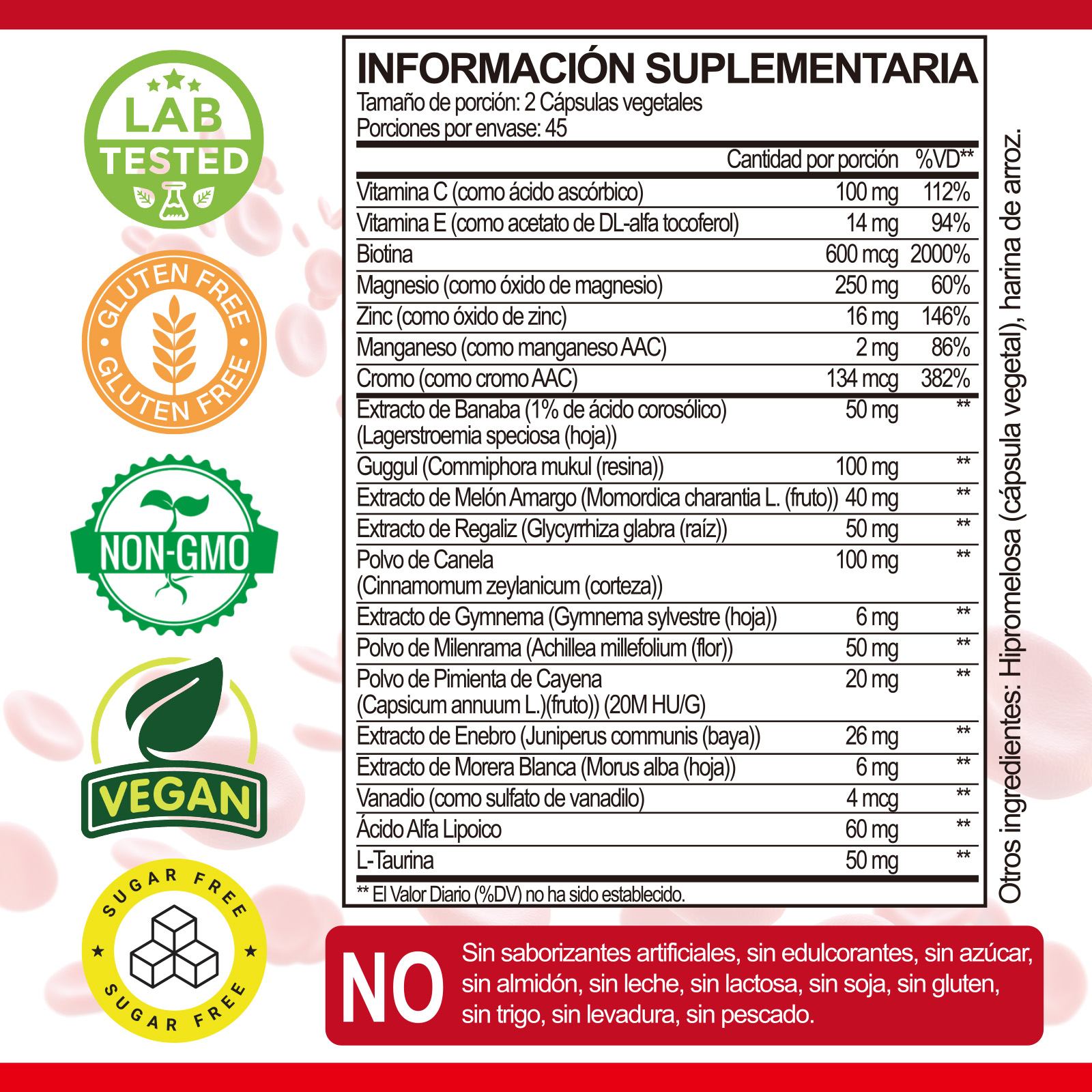Gwynne Blood Sugar Complex Supplement,apoya Niveles Saludables De Azúcar En La Sangre,ya Dentro Del Rango Normal,con Vitaminac,e,biotina,magnesio,cromo,90 Capsules