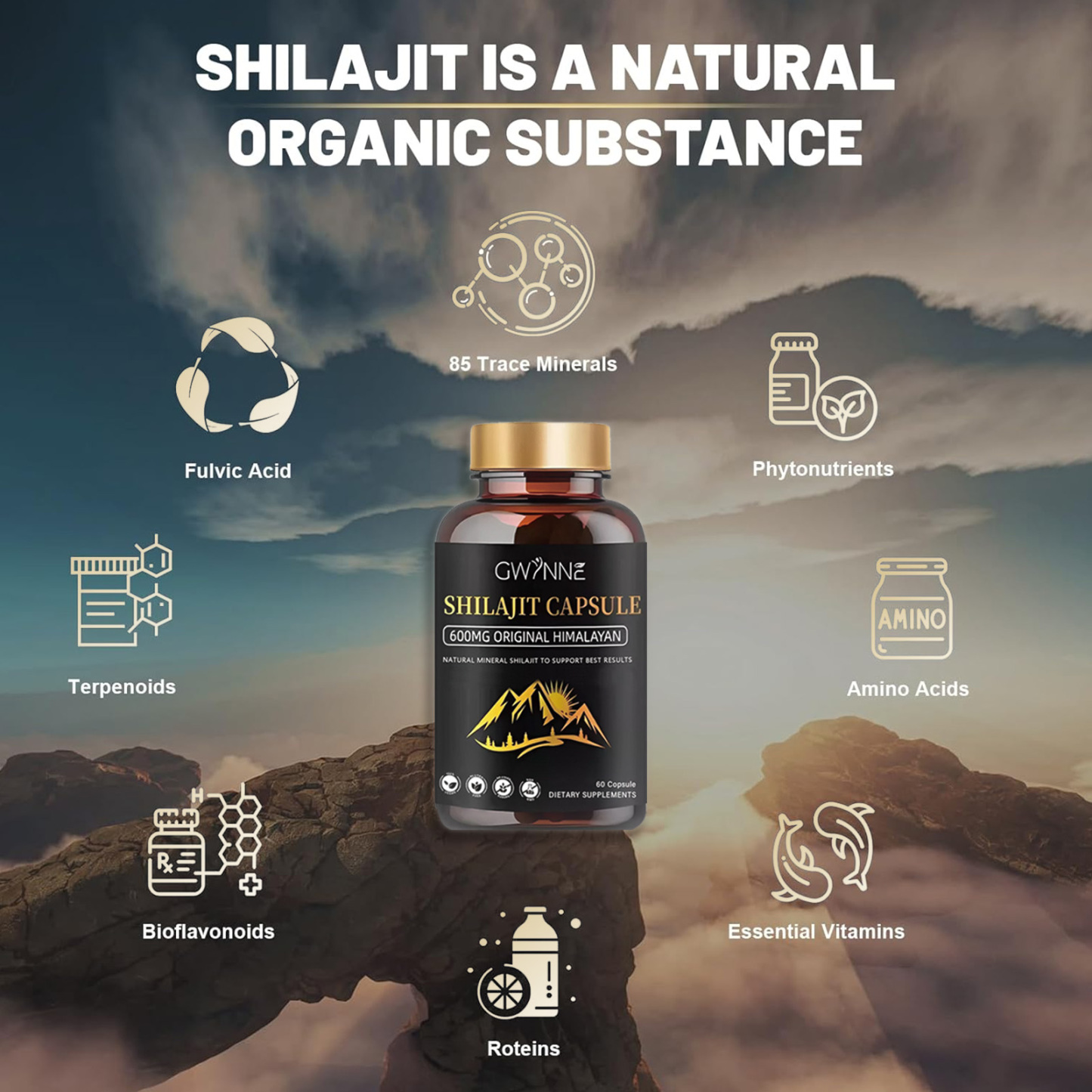 Gwynne Gomitas De Shilajit 60 Unidades Sabor A Frambuesa Y Sandía + Charaji Cápsulas 60unidades 2pcs