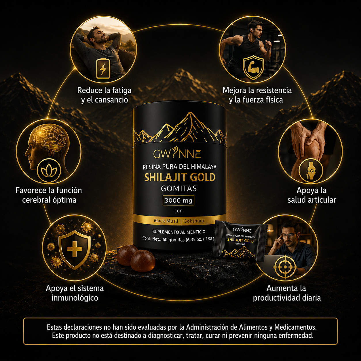 Gwynne Shilajit Gummies Puro Del Himalaya 85 Micronutrientes 3000mg Apto Para Hombres Y Mujeres 100% Natural Orgánico 60 Gommies