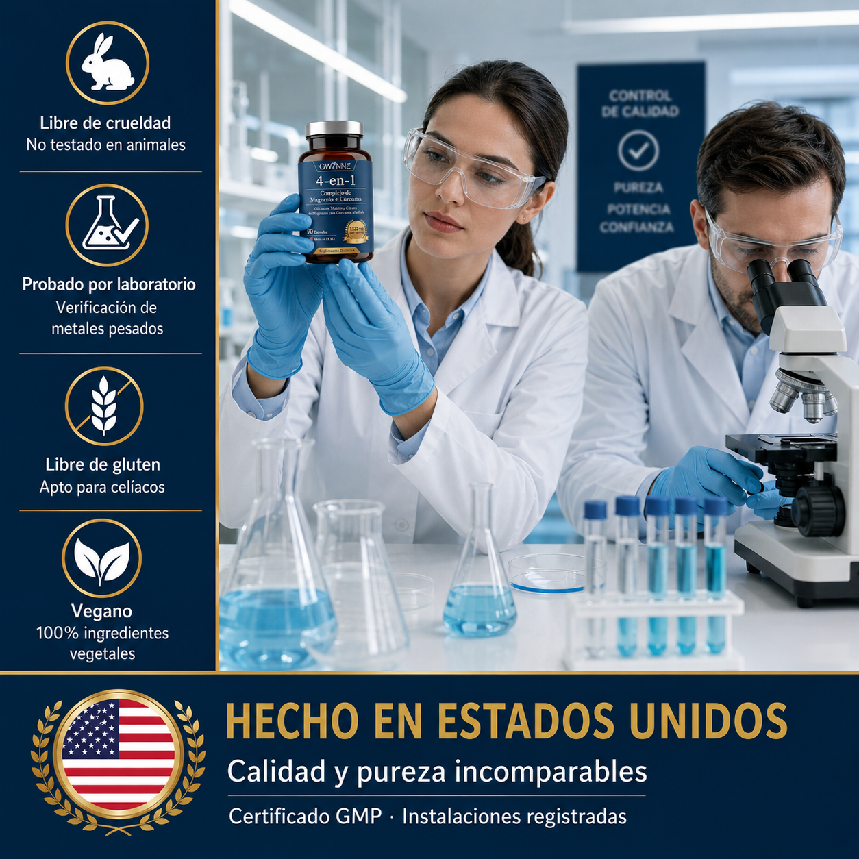Gwynne 4 En 1 Triple Magnesium Complex:1322mg De Glicinato De Magnesio,malato De Magnesio Y Citrato De Magnesio,2000 Mg De Curcumina,para Fortalecer Los Músculos,los Nervios Y La Energía 90 Cápsulas