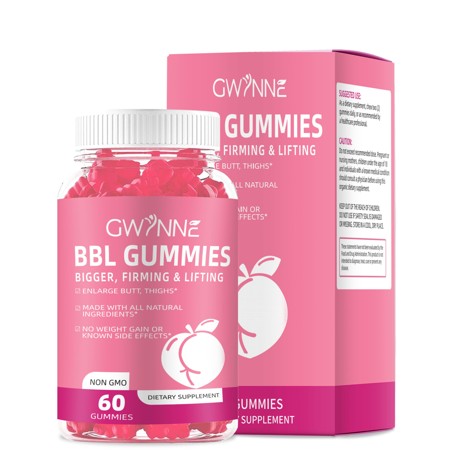 Gwynne Bbl Gummies Gominolas Dietéticas Para Glúteos Butt Hip Booster 60 Caramelos Blandos Sin Sabor mujer