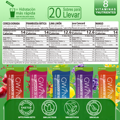 Gwynne Multiplicador De Hidratacion Mezcla De Bebida Electrolitica,supercalm Nutricional Bebidas Mixtas En Polvo Con Sodio ,vitamina C Y B12,sabores Mixtos 20 Unidade
