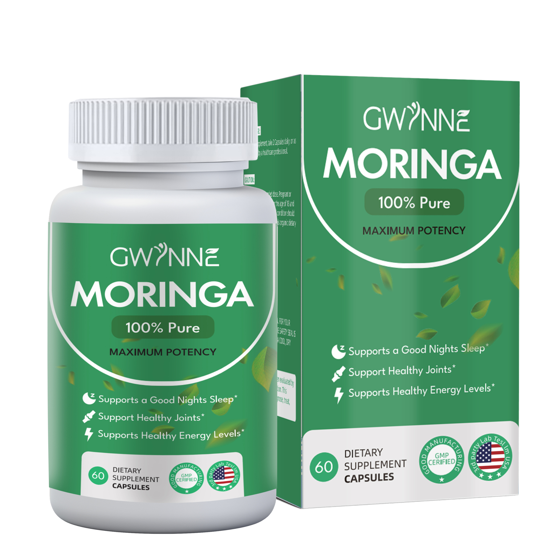 60 Cápsulas Gwynne Moringa Super Alimento Verde Puro Frasco Con Sin Sabor