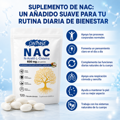 Gwynne Nac N-acetil-l-cisteína 600mg 120 Cápsulas, Con Dinucletido De Adenina Y Nicotinamida,apoyo Antioxidante,inmunológico Y Respiratorio