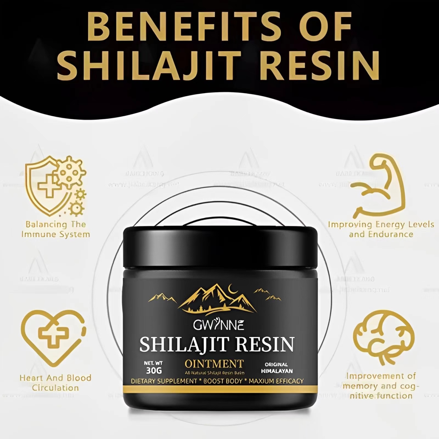 Gwynne Shilajit Resina Natural Pura Orgánica Del Himalaya 30g + Gomitas De Shilajit 60 Unidades Sabor A Frambuesa Y Sandía + Charaji Cápsulas 60pcs