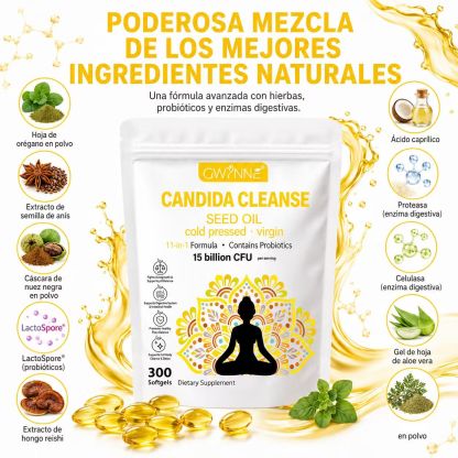 Gwynne Candida Cleanse Seed Oil Cápsulas,hierbas Naturales Para La Desintoxicación Intestinal Con 15 Billion Cfu,300 Cápsulas,11-in-1 Formula Con Hoja De Orégano,ácido Caprílico Y Probiotics