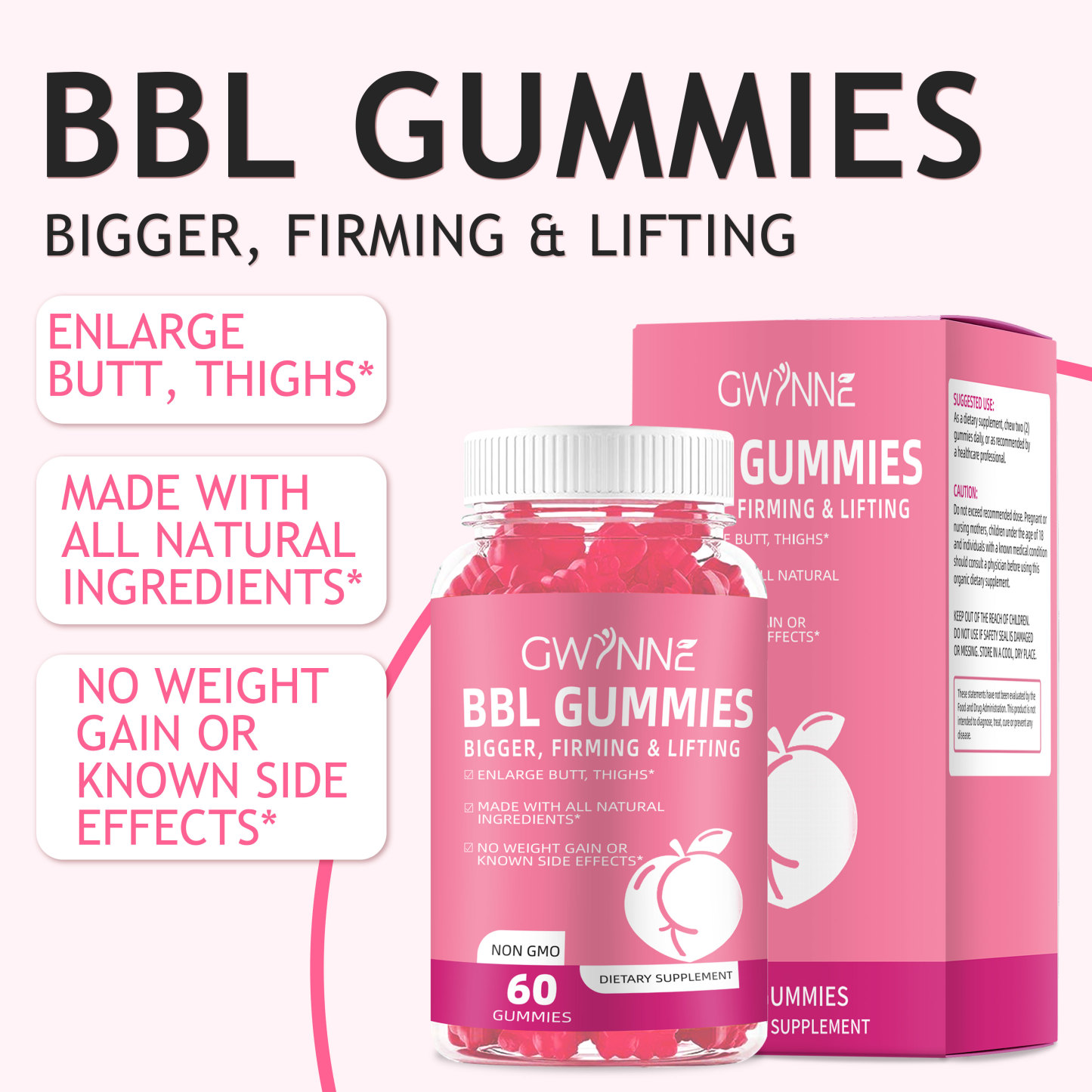 Gwynne bbl gummies gominolas dietéticas para glúteos butt hip booster 2pcs mujer