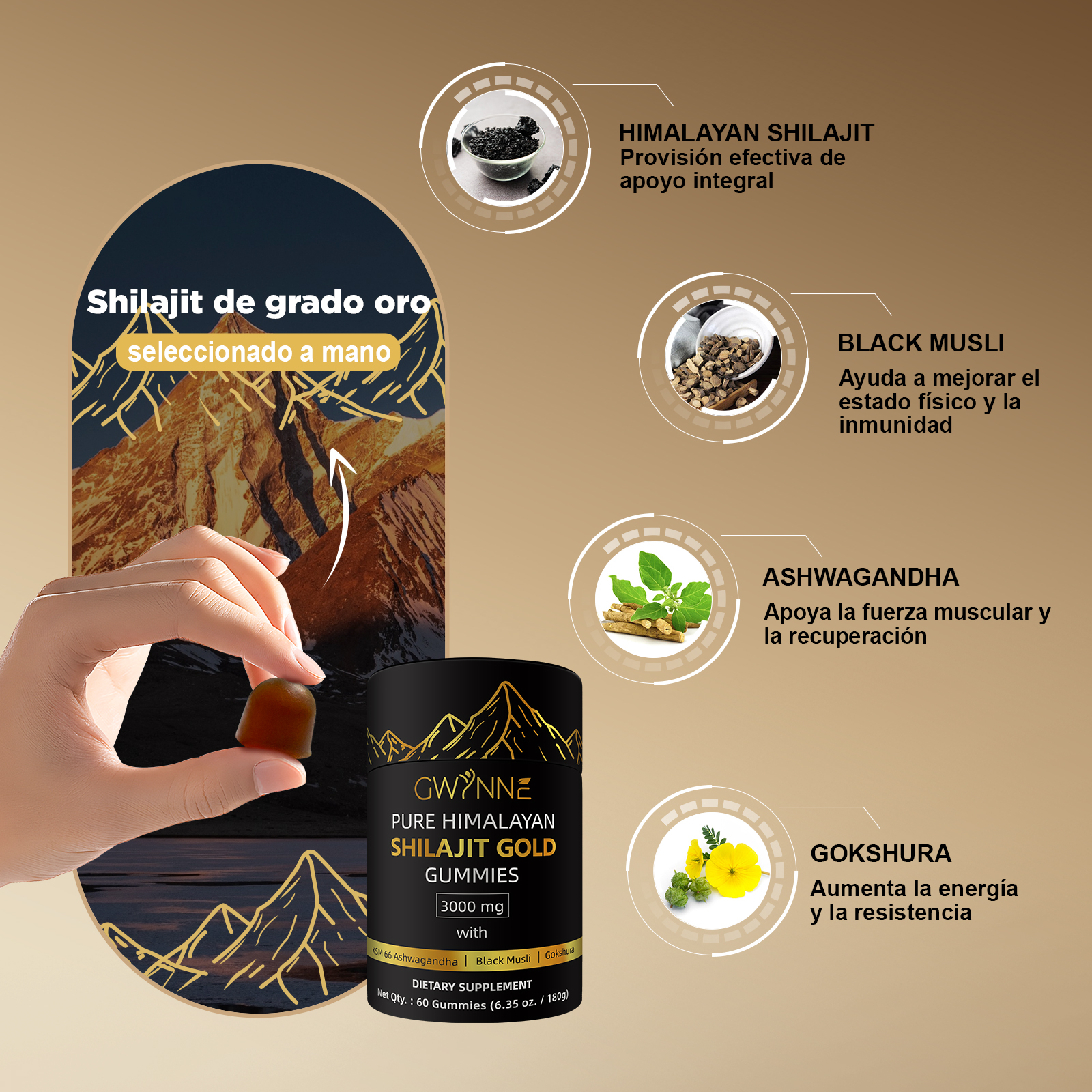 Gwynne Shilajit Gummies Puro Del Himalaya 85 Micronutrientes 3000mg Apto Para Hombres Y Mujeres 100% Natural Orgánico 60 Gommies
