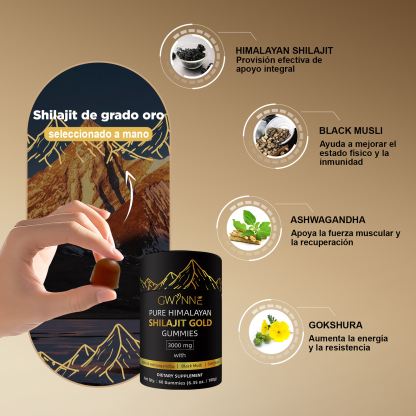Gwynne Shilajit Gummies Puro Del Himalaya 85 Micronutrientes 3000mg Apto Para Hombres Y Mujeres 100% Natural Orgánico 60 Gommies