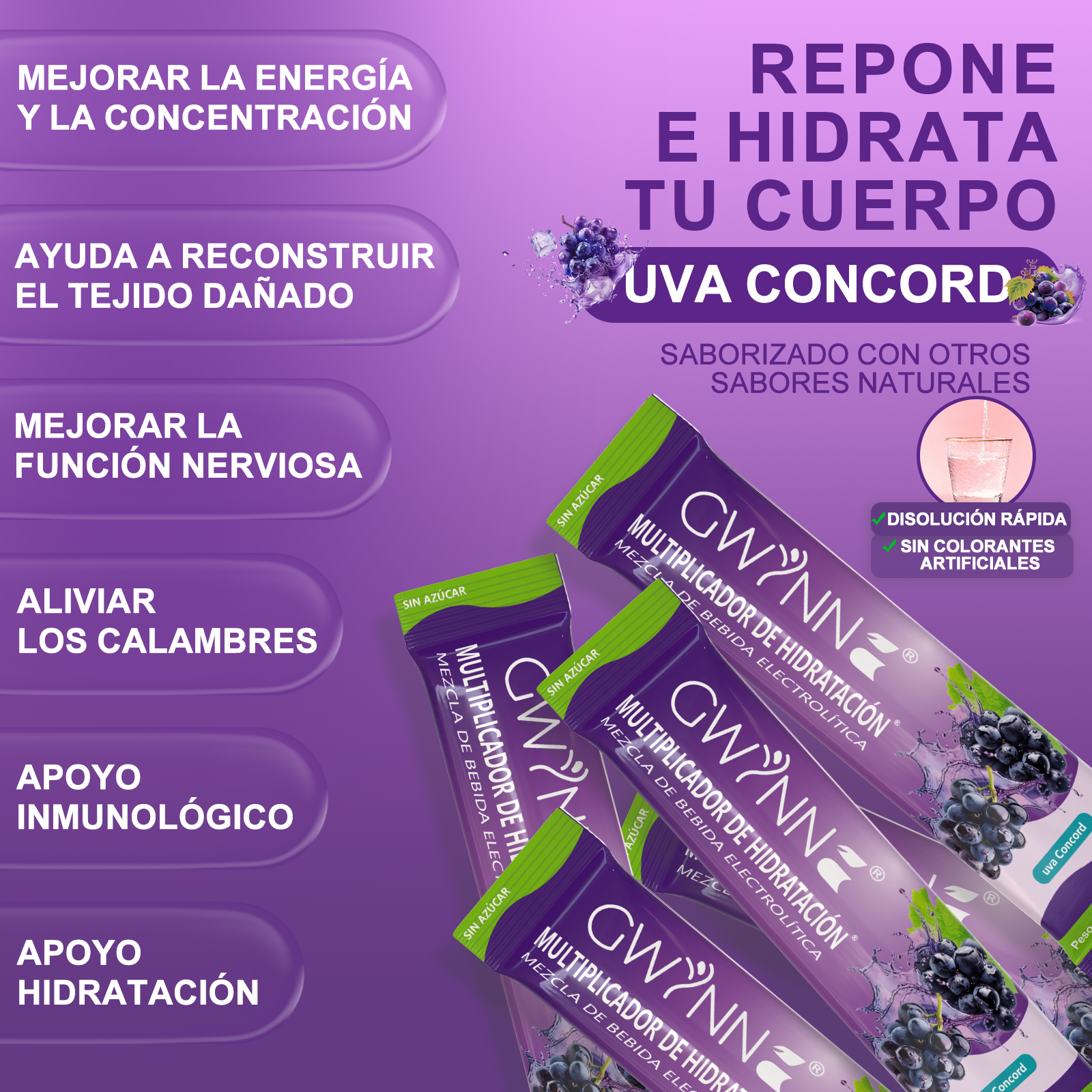 Gwynne Multiplicador De Hidratacion Mezcla De Bebida Electrolitica,supercalm Nutricional Bebidas Mixtas En Polvo Con Sodio ,vitamina C Y B12,sabor A Uva 20 Unidade