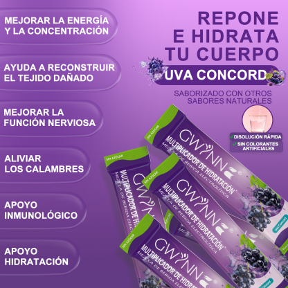 Gwynne Multiplicador De Hidratacion Mezcla De Bebida Electrolitica,supercalm Nutricional Bebidas Mixtas En Polvo Con Sodio ,vitamina C Y B12,sabor A Uva 20 Unidade