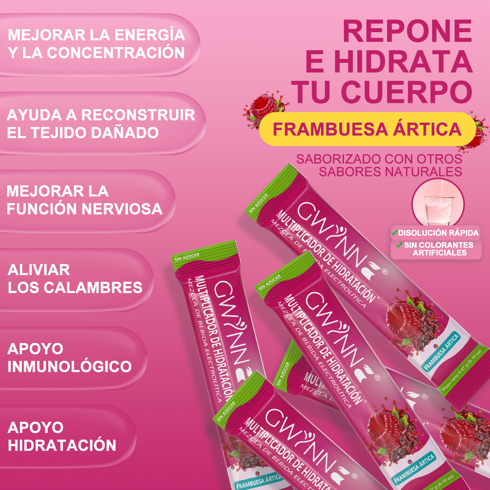 Gwynne Multiplicador De Hidratacion Mezcla De Bebida Electrolitica,supercalm Nutricional Bebidas Mixtas En Polvo Con Sodio ,vitamina C Y B12,sabor A Frambuesa 20 Unidade