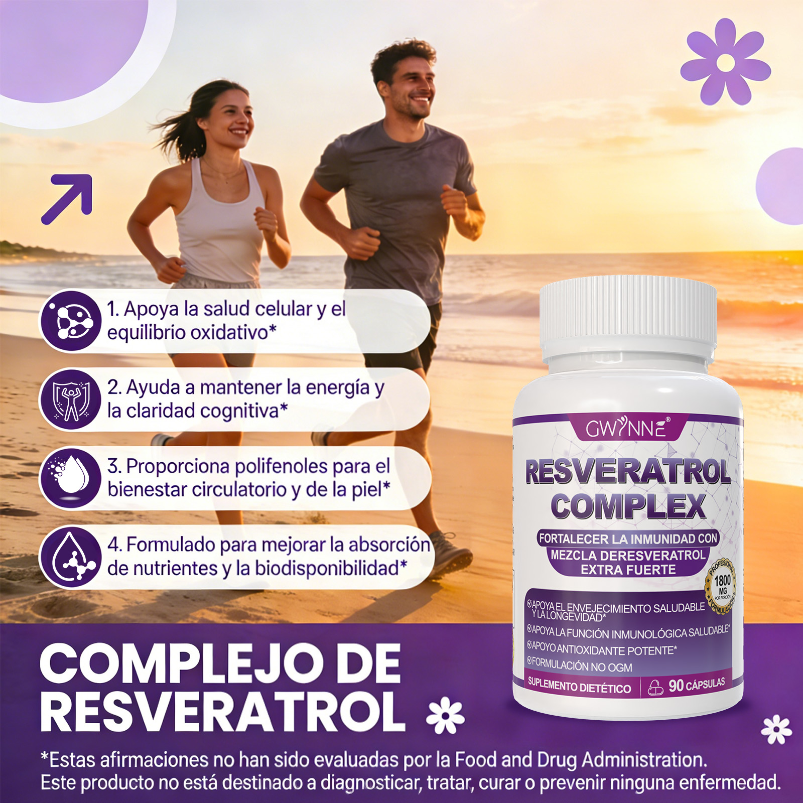 Gwynne Resveratrol Supplement 1800 Mg Complejo Antioxidante 90 Cápsulas,píldoras De Resveratrol Para Envejecimiento Saludable,apoyo A La Salud General,sistema Inmunológico,función Cerebral