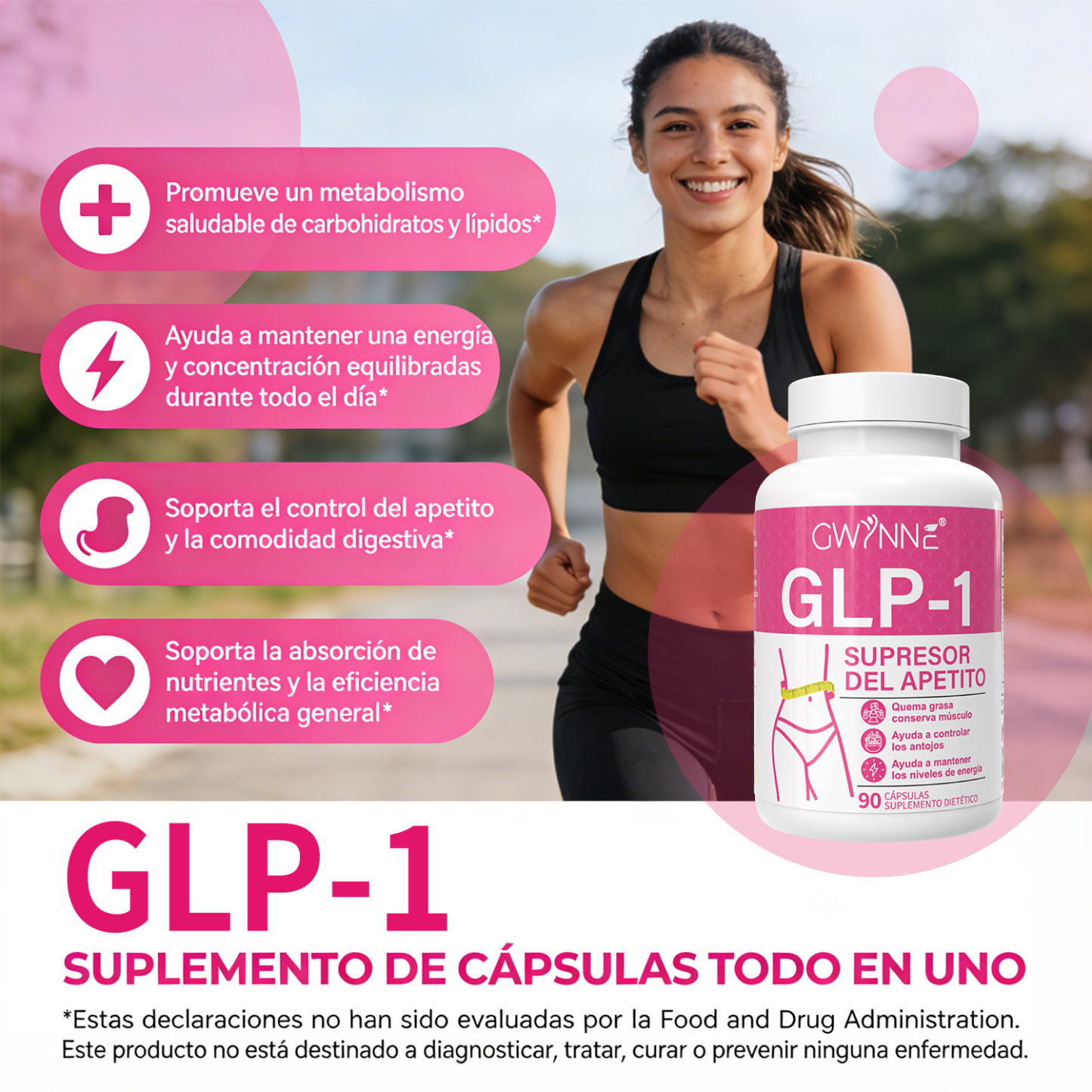 Gwynne Suplementos De Supresor Del Apetito Glp-1,con Cetonas De Frambuesa,mango Africano,apoya El Metabolismo, La Absorción Nutricional,inhibición Del Apetito Y La Digestión,90 Cápsulas
