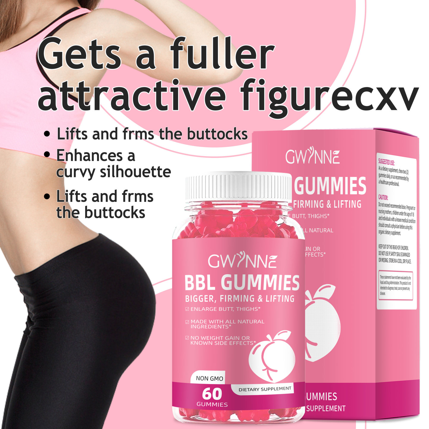 Gwynne bbl gummies gominolas dietéticas para glúteos butt hip booster 2pcs mujer