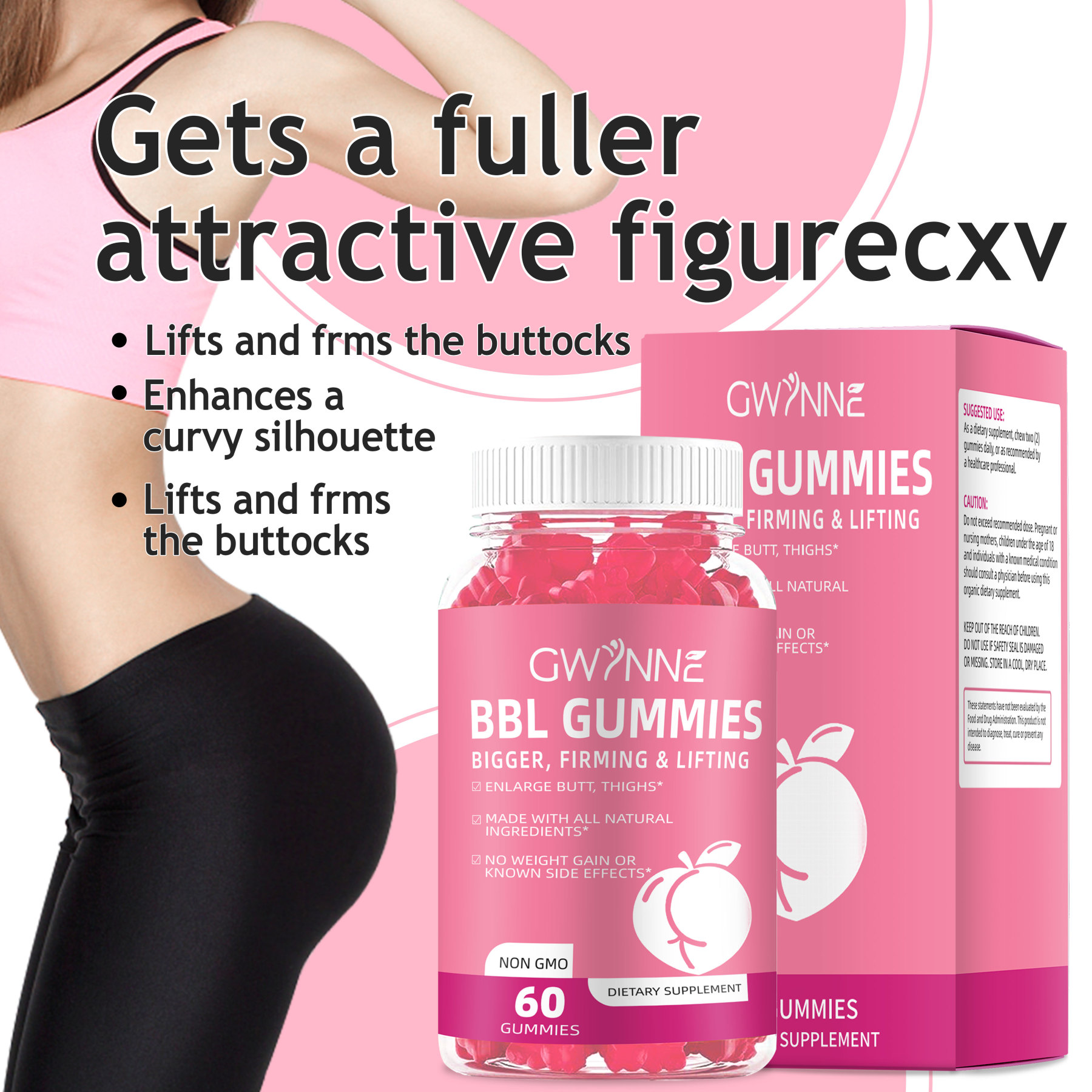 Gwynne bbl gummies gominolas dietéticas para glúteos butt hip booster 2pcs mujer