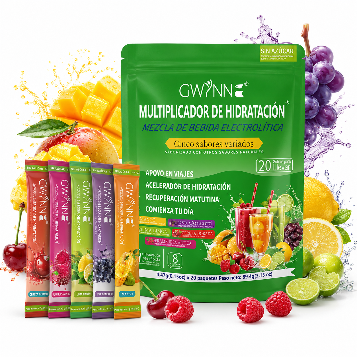 Gwynne Multiplicador De Hidratacion Mezcla De Bebida Electrolitica,supercalm Nutricional Bebidas Mixtas En Polvo Con Sodio ,vitamina C Y B12,sabores Mixtos 20 Unidade
