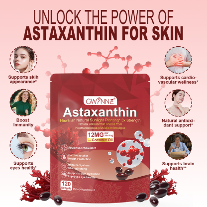 Gwynne Astaxantina 12 Mg 120 Cápsulas,astaxantina Antioxidant From Fresh Haematococcus Pluvialis,apoya La Salud Ocular, Articular Y Cutánea