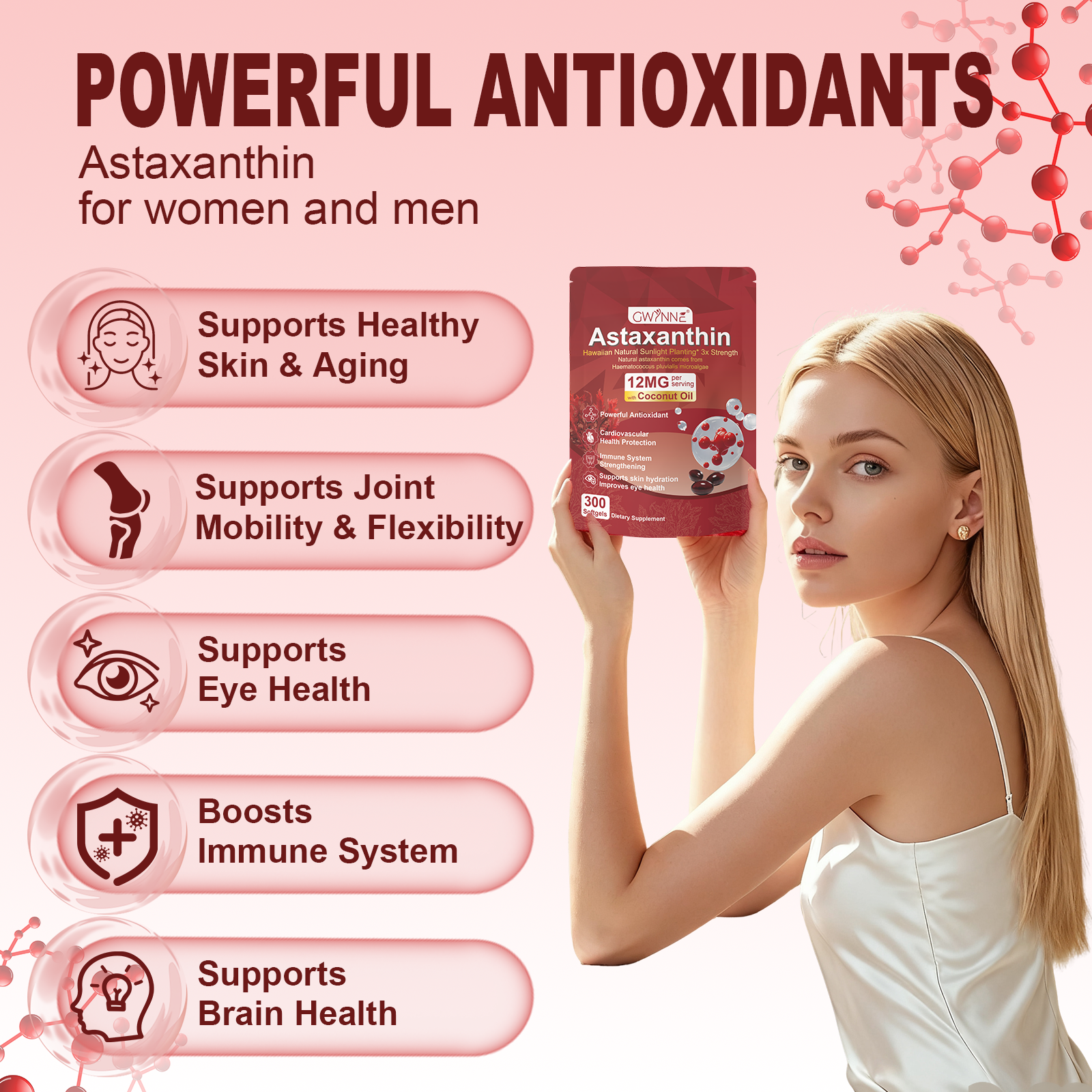 Gwynne Astaxantina 12 Mg 300 Cápsulas Blandas Antioxidante,astaxantina Antioxidant From Fresh Haematococcus Pluvialis,apoya La Salud Ocular, Articular Y Cutánea