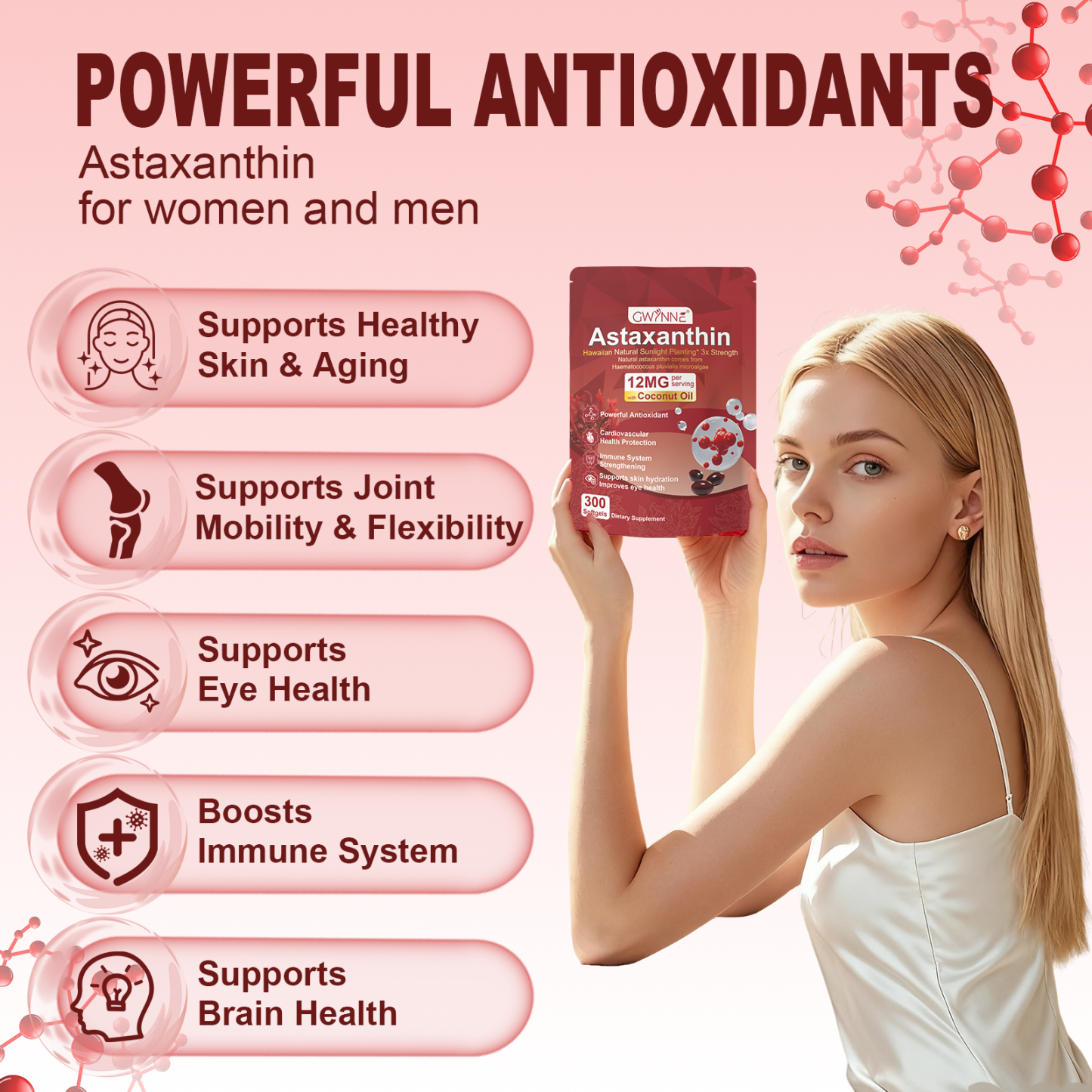 Gwynne Astaxantina 12 Mg 300 Cápsulas Blandas Antioxidante,astaxantina Antioxidant From Fresh Haematococcus Pluvialis,apoya La Salud Ocular, Articular Y Cutánea