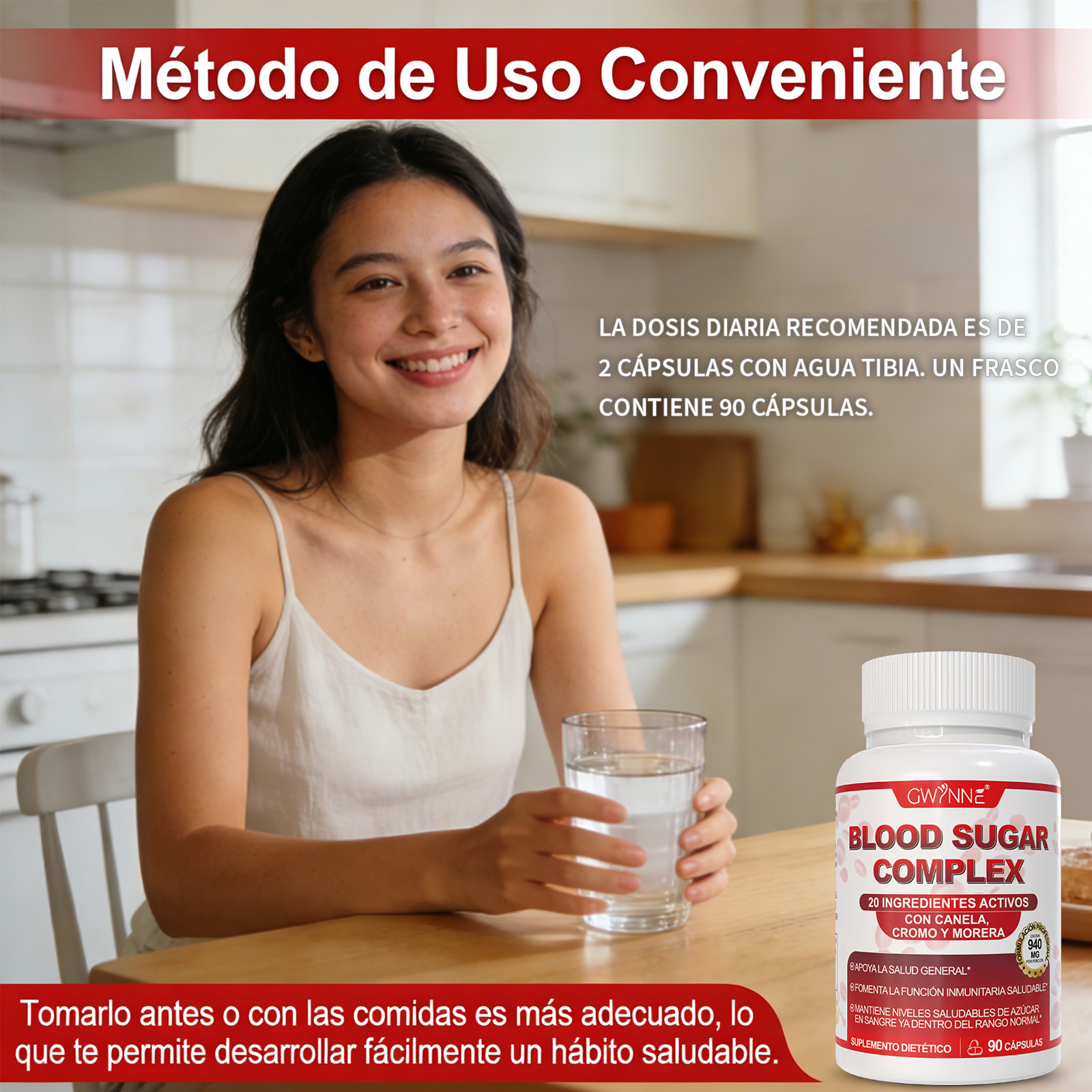 Gwynne Blood Sugar Complex Supplement,apoya Niveles Saludables De Azúcar En La Sangre,ya Dentro Del Rango Normal,con Vitaminac,e,biotina,magnesio,cromo,90 Capsules