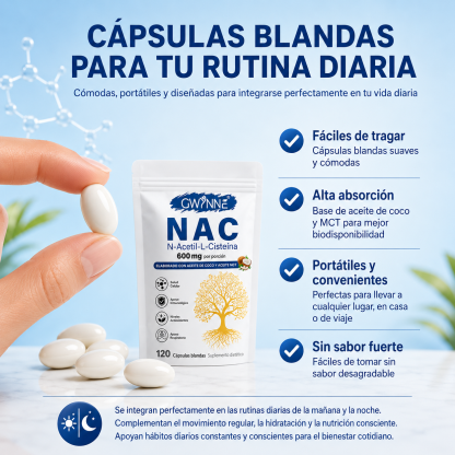 Gwynne Nac N-acetil-l-cisteína 600mg 120 Cápsulas, Con Dinucletido De Adenina Y Nicotinamida,apoyo Antioxidante,inmunológico Y Respiratorio