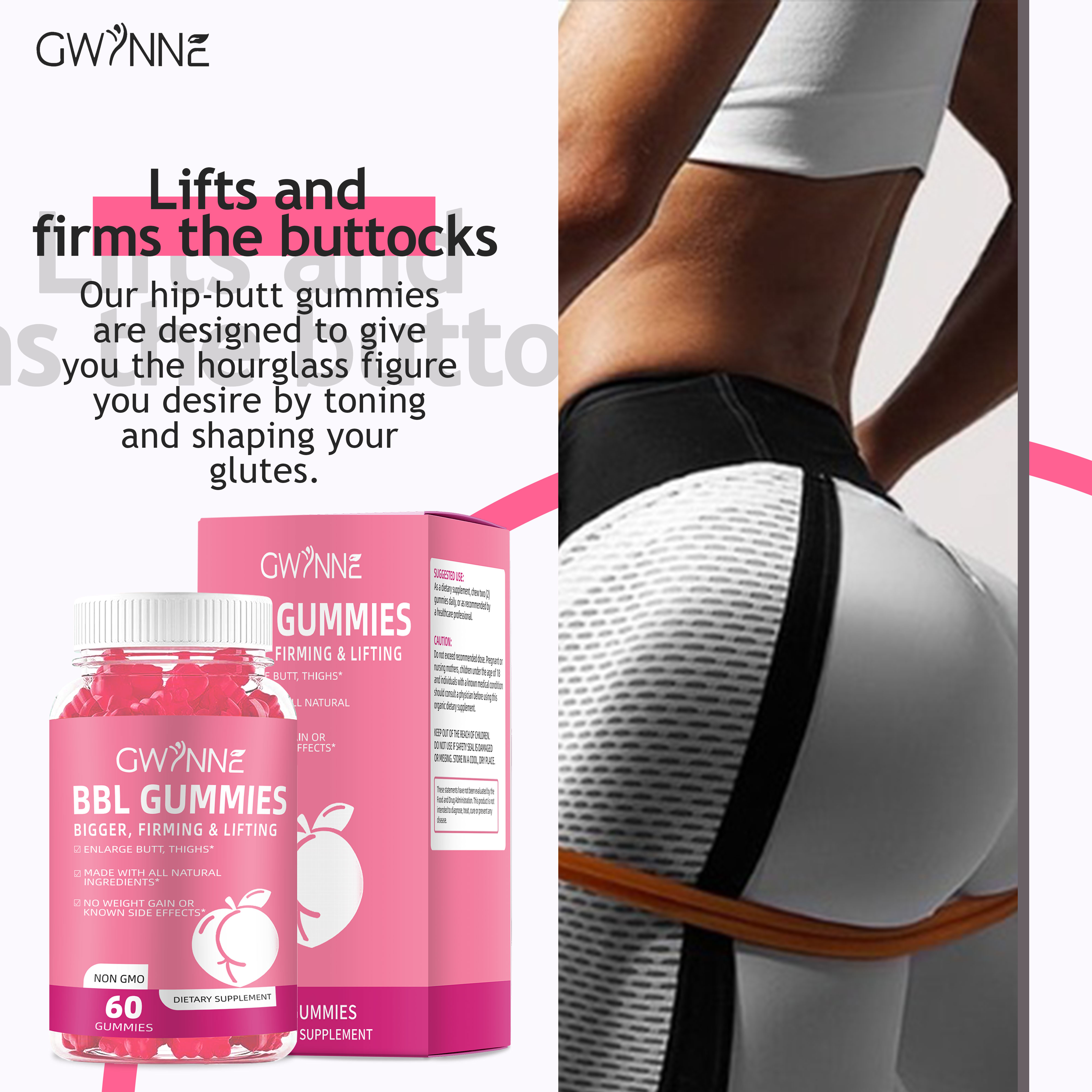 Gwynne bbl gummies gominolas dietéticas para glúteos butt hip booster 2pcs mujer