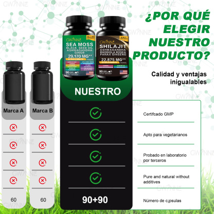 Gwynne All In 1 Shilajit Y Sea Moss Bundle 90 Cápsulas-contiene 29170 Mg De Musgo Marino, Aceite De Semilla Negra, Etc Y Contiene 22875 Mg De Shilajit,rhodiola Rosea, Etc