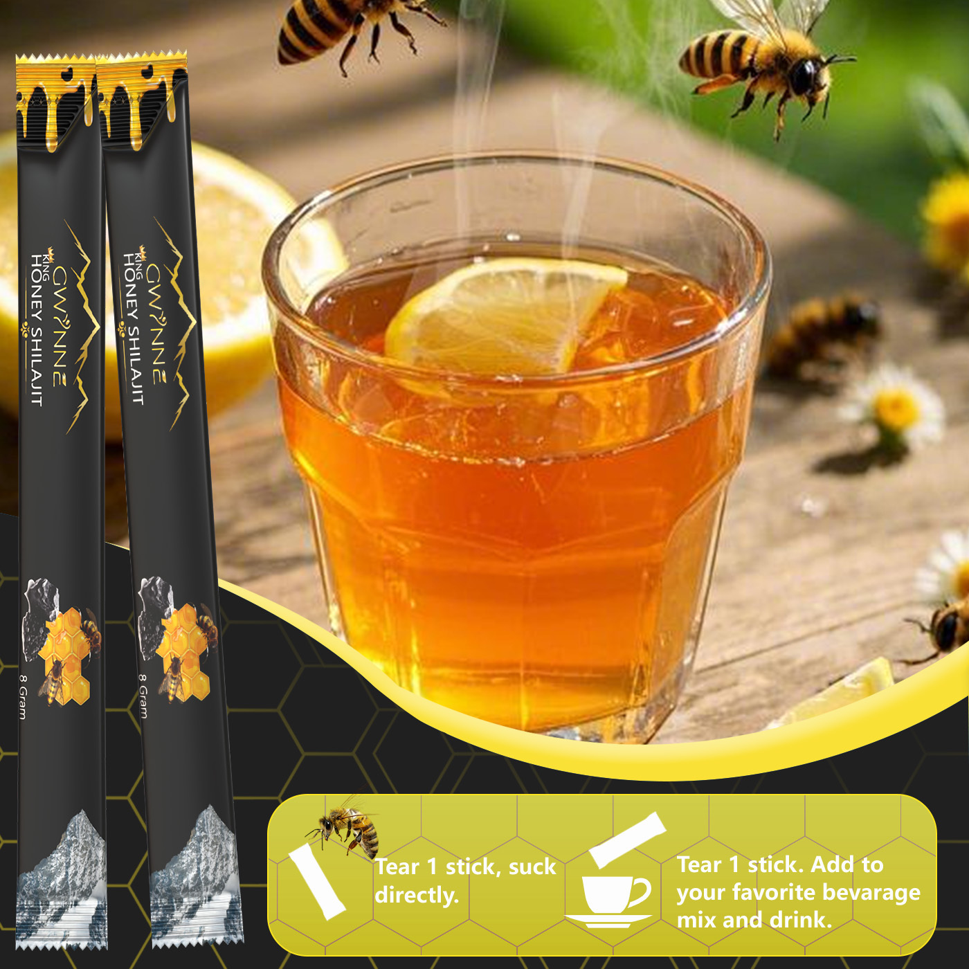 Gwynne Shilajit Honey Sticks Suplementos 30 Sticks Puro Del 3000mg Himalaya 85 Micronutrientes Apto Para Hombres Y Mujeres 100% Natural Orgánico
