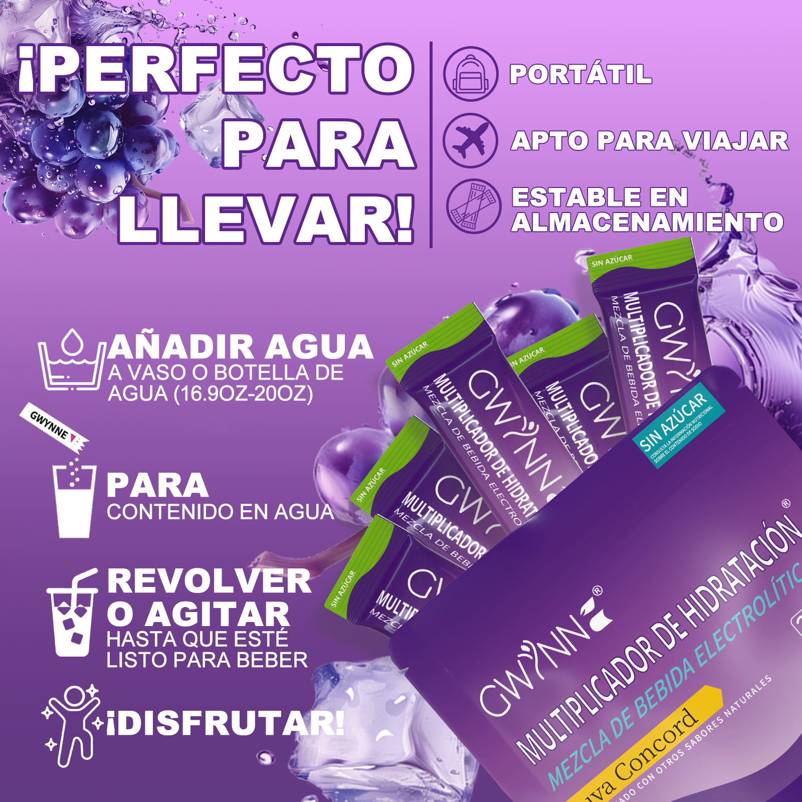 Gwynne Multiplicador De Hidratacion Mezcla De Bebida Electrolitica,supercalm Nutricional Bebidas Mixtas En Polvo Con Sodio ,vitamina C Y B12,sabor A Uva 20 Unidade