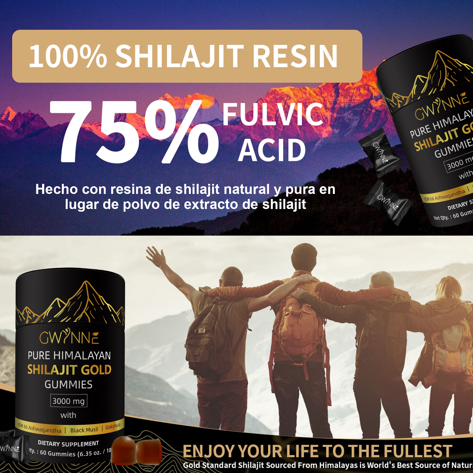 Gwynne Shilajit Gummies Puro Del Himalaya 85 Micronutrientes 3000mg Apto Para Hombres Y Mujeres 100% Natural Orgánico 60 Gommies