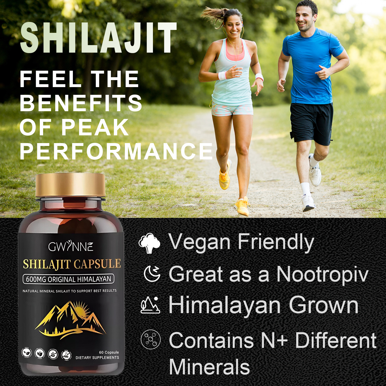 Gwynne Gomitas De Shilajit 60 Unidades Sabor A Frambuesa Y Sandía + Charaji Cápsulas 60unidades 2pcs