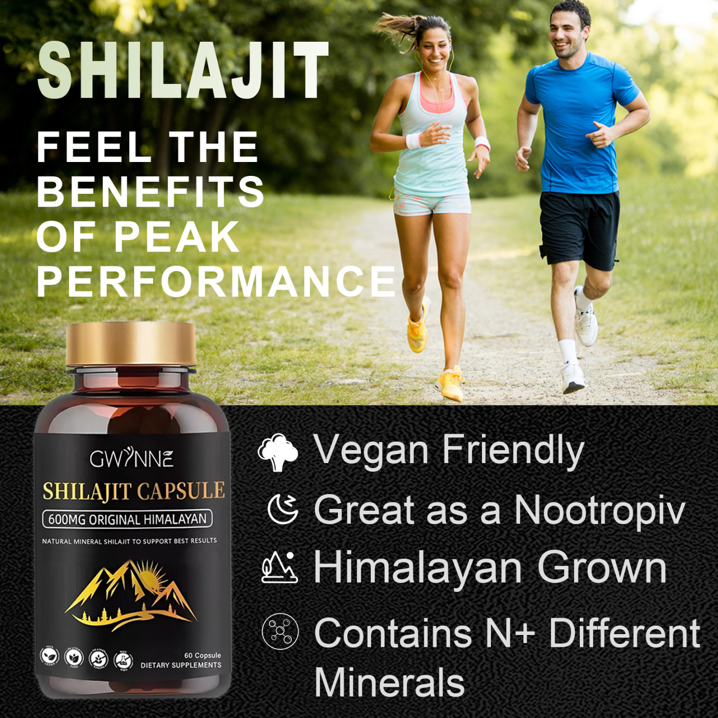 Gwynne Gomitas De Shilajit 60 Unidades Sabor A Frambuesa Y Sandía + Charaji Cápsulas 60unidades 2pcs