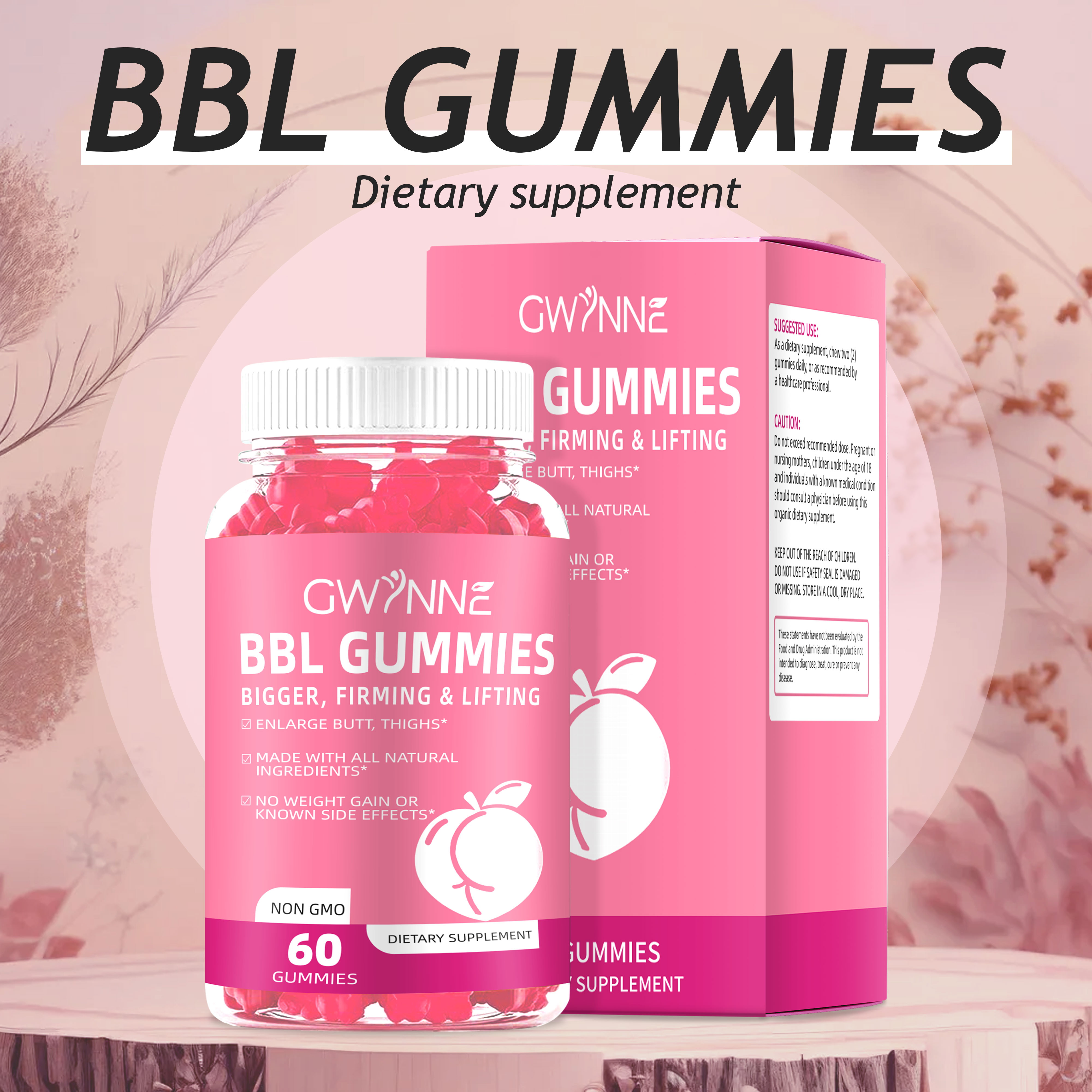 Gwynne Bbl Gummies Gominolas Dietéticas Para Glúteos Butt Hip Booster 60 Caramelos Blandos Sin Sabor mujer