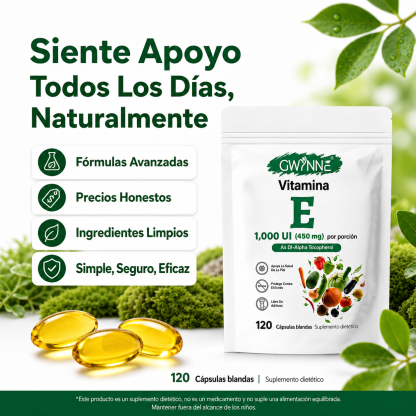 Gwynne Vitamina E 1000 Ui (450mg),as Dl-alpha Tocopherol, Apoyo Aliviar El Estrés,antioxidante Y Salud De La Piel,120 Cápsulas