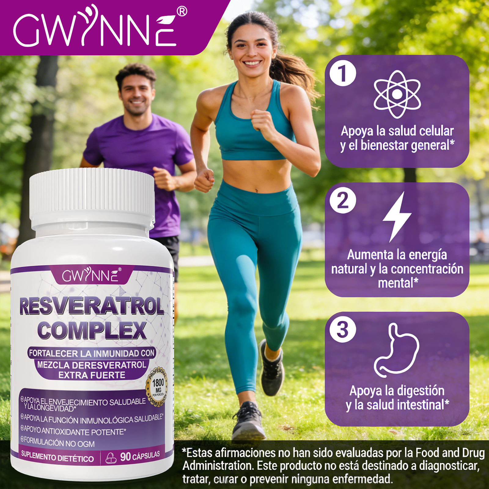 Gwynne Resveratrol Supplement 1800 Mg Complejo Antioxidante 90 Cápsulas,píldoras De Resveratrol Para Envejecimiento Saludable,apoyo A La Salud General,sistema Inmunológico,función Cerebral
