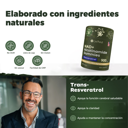 Gwynne Nad+ Suplemento Liposomal De Nicotinamida Ribosida Con Resveratrol Y Quercetina Y NAD 900mg 60 Gominolas