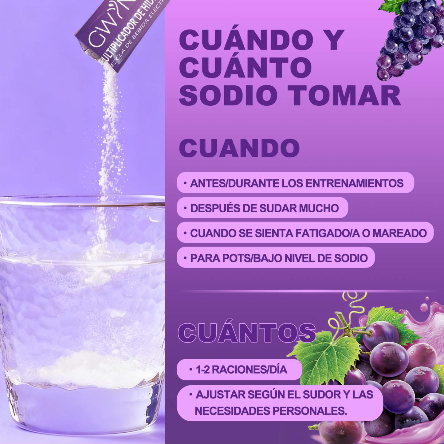Gwynne Multiplicador De Hidratacion Mezcla De Bebida Electrolitica,supercalm Nutricional Bebidas Mixtas En Polvo Con Sodio ,vitamina C Y B12,sabor A Uva 20 Unidade