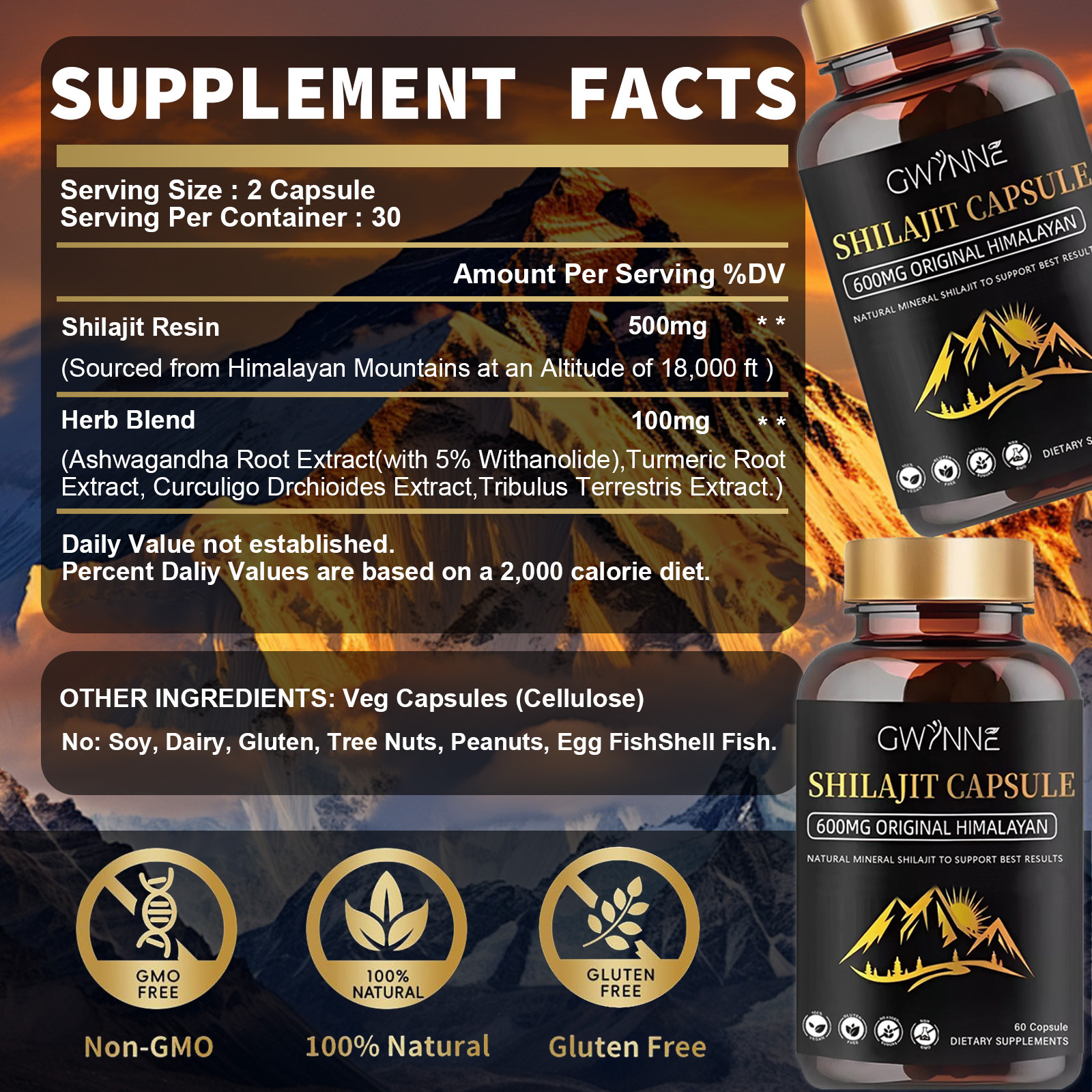 Gwynne Gomitas De Shilajit 60 Unidades Sabor A Frambuesa Y Sandía + Charaji Cápsulas 60unidades 2pcs