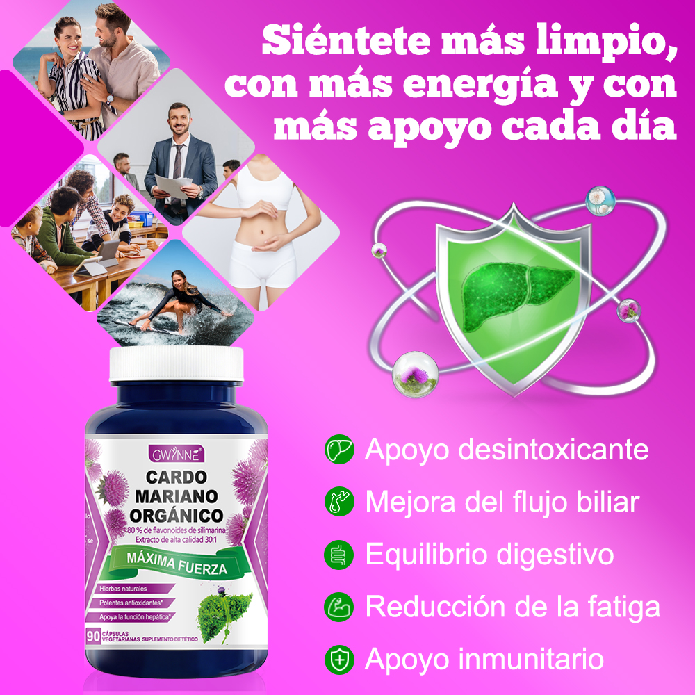 Gwynne Cardo Mariano Orgánico Cápsulas,silymarin Milk Thistle 30:1 Extracto,apoyo A La Desintoxicación Y Reparación Del Hígado,apoyo A Los Antioxidantes,muscular Y Óseo,90 Cápsulas