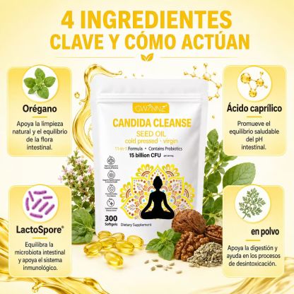 Gwynne Candida Cleanse Seed Oil Cápsulas,hierbas Naturales Para La Desintoxicación Intestinal Con 15 Billion Cfu,300 Cápsulas,11-in-1 Formula Con Hoja De Orégano,ácido Caprílico Y Probiotics