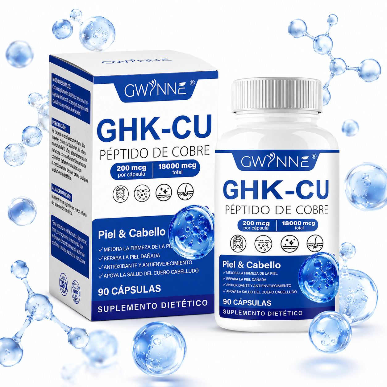 Gwynne Péptido De Cobre Ghk-cu 200mcg,90 Cápsulas De Alta Potencia Promueve La Reparación De La Piel,la Elasticidad Radiante De La Piel,el Anti-envejecimiento Y El Apoyo Al Crecimiento Del Cabello