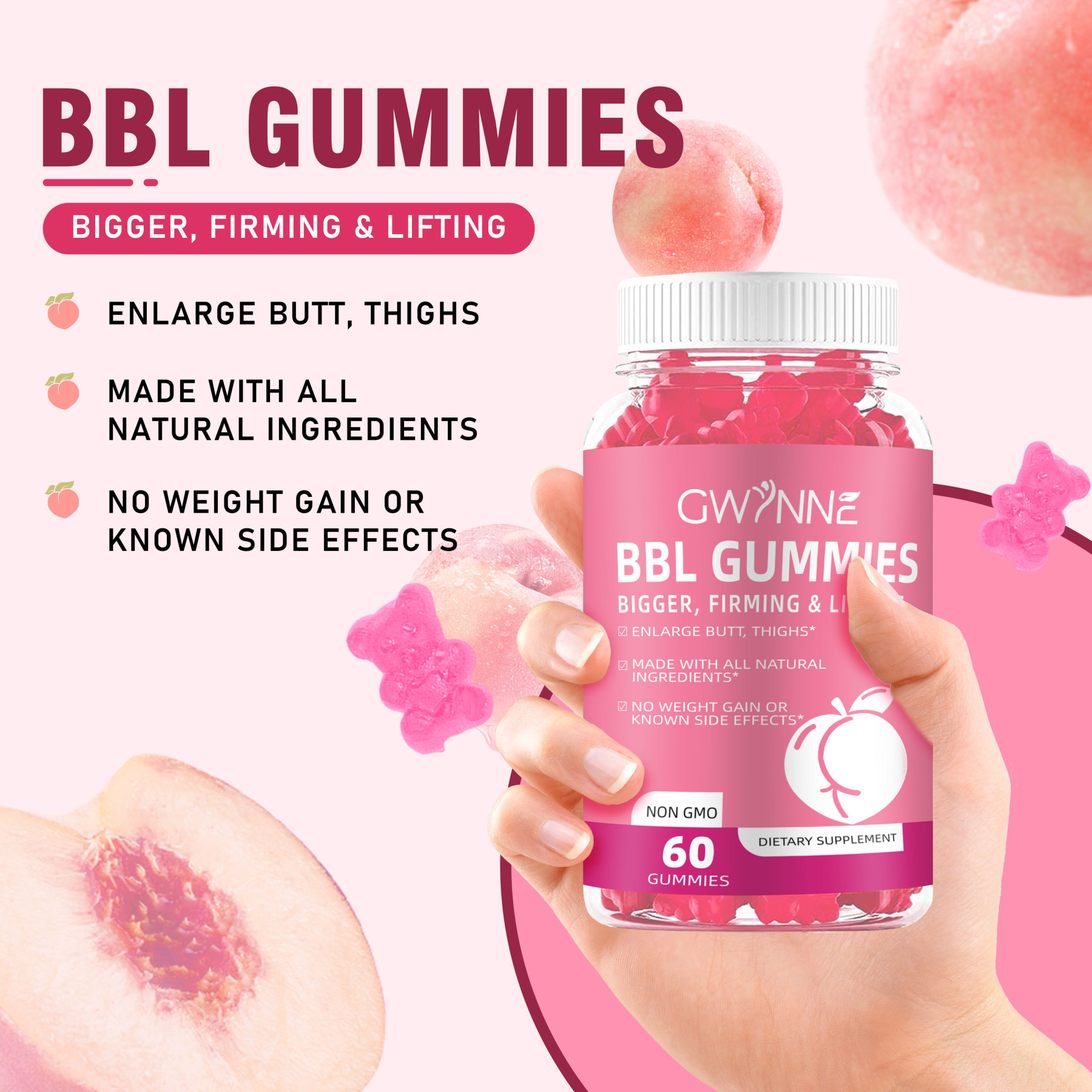 Gwynne bbl gummies gominolas dietéticas para glúteos butt hip booster 2pcs mujer