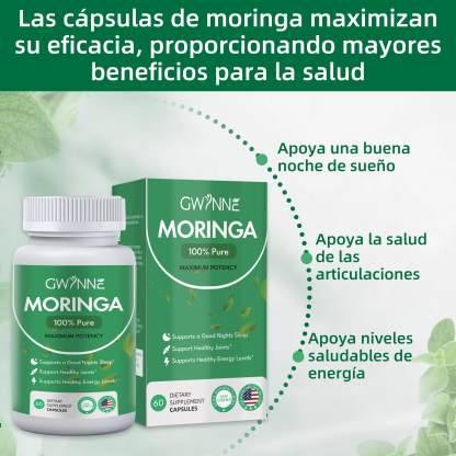 60 Cápsulas Gwynne Moringa Super Alimento Verde Puro Frasco Con Sin Sabor