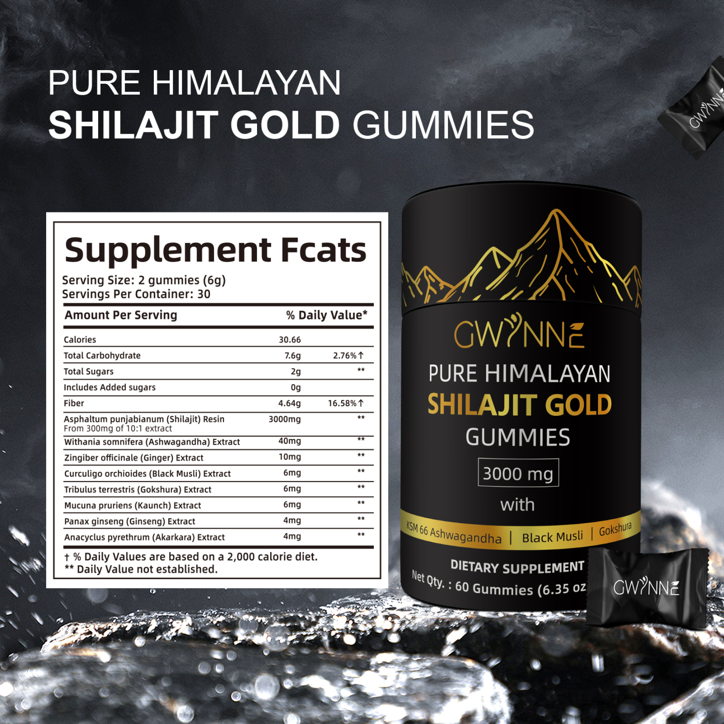 Gwynne Shilajit Gummies Puro Del Himalaya 85 Micronutrientes 3000mg Apto Para Hombres Y Mujeres 100% Natural Orgánico 60 Gommies