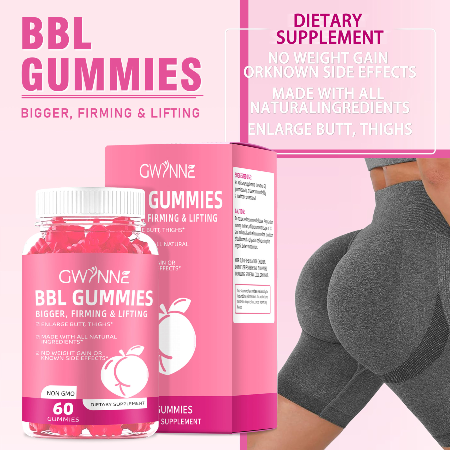 Gwynne bbl gummies gominolas dietéticas para glúteos butt hip booster 2pcs mujer
